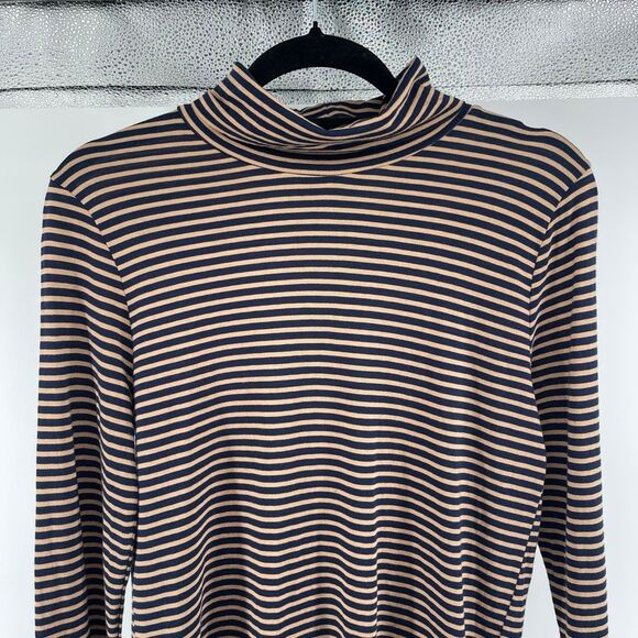 J.Crew Women’s Navy Camel Striped Cotton Tissue Long Sleeve Turtleneck Size M - Picture 5 of 13